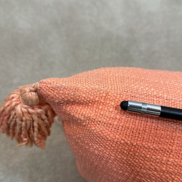 Accent Pillow Coral Orange Pink Rectangular Textured Tassel Beach 18x13in - Picture 5 of 6